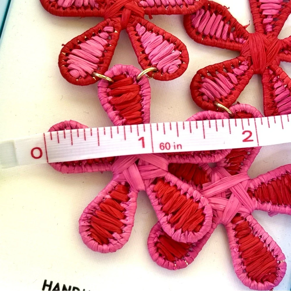 Piper K Raffia Pink & Red Statement Flower Earrings
